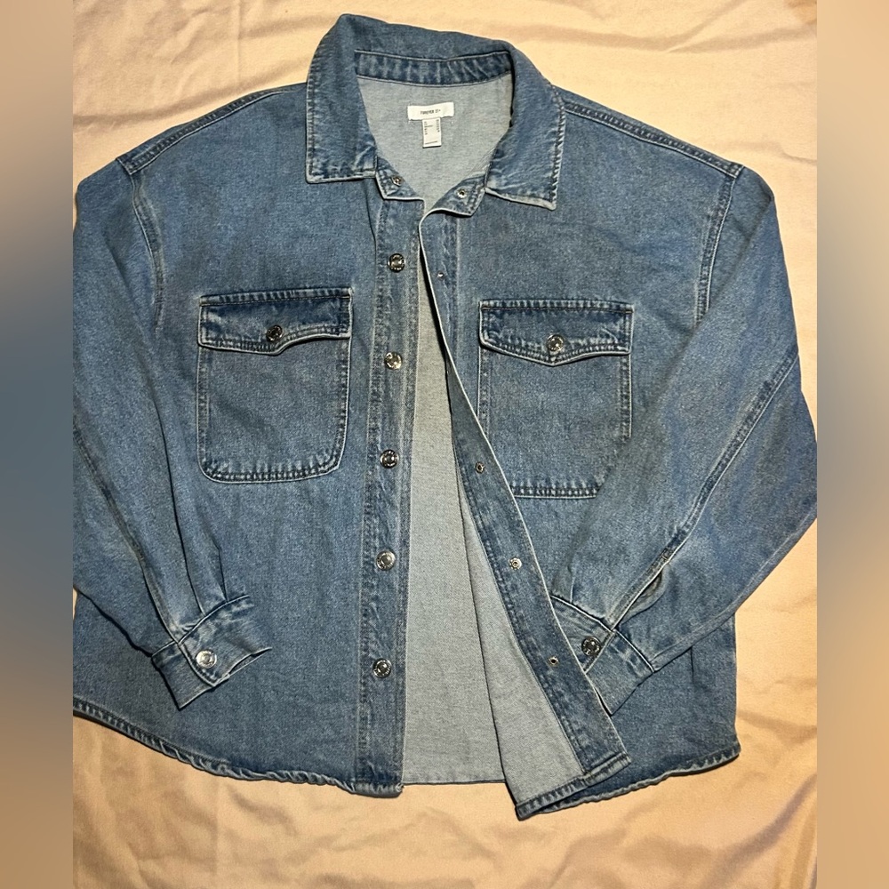Forever 21 Blue Denim Button-Up Shirt